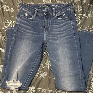 American Eagle Outfitters Women's Distressed Skinny Jeans - Dark Blue